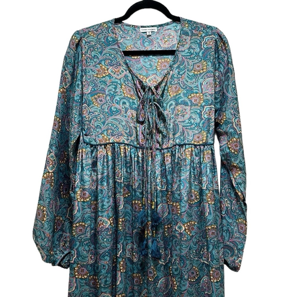 Boho Long Sleeve Silk Maxi Dress - Picture 3 of 16